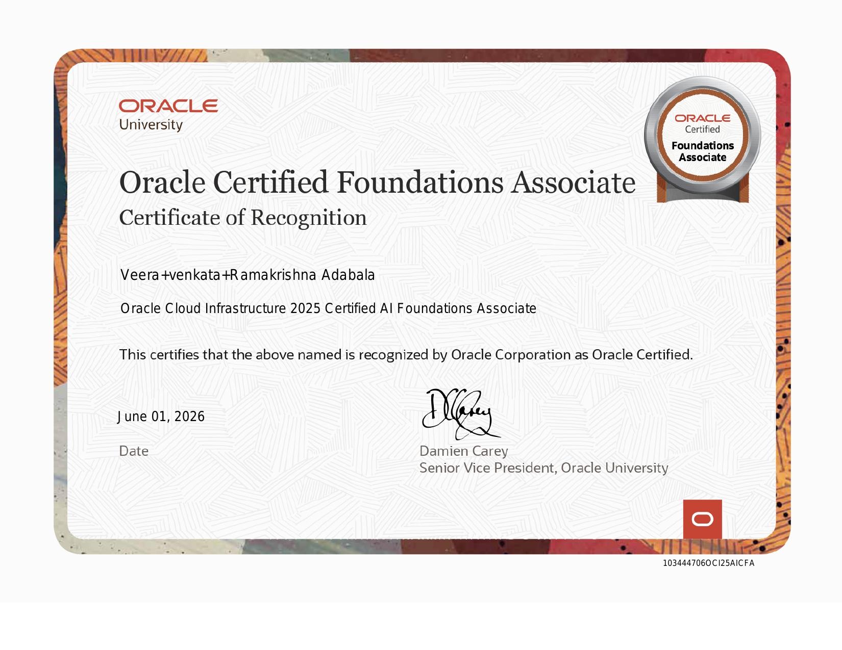 Oracle Cloud Infrastructure 2025 Certified AI Foundations Associate